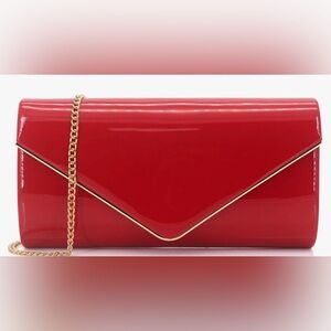 Elegant Red Clutch with Gold Chain